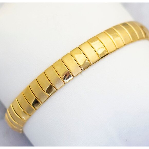 7 1/2 Inch, Vintage Egyptian Geometric Snake Gold Tone Bracelet -  CS1 - Picture 1 of 3